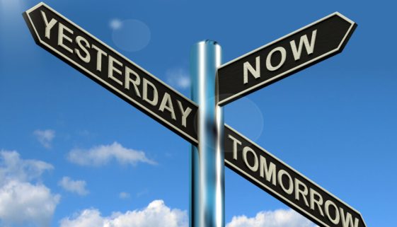 Yesterday Now Tomorrow Signpost Showing Schedule Diary Or Plan