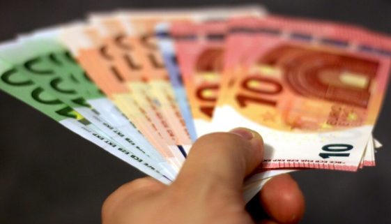 bundle of assorted denomination euro banknotes